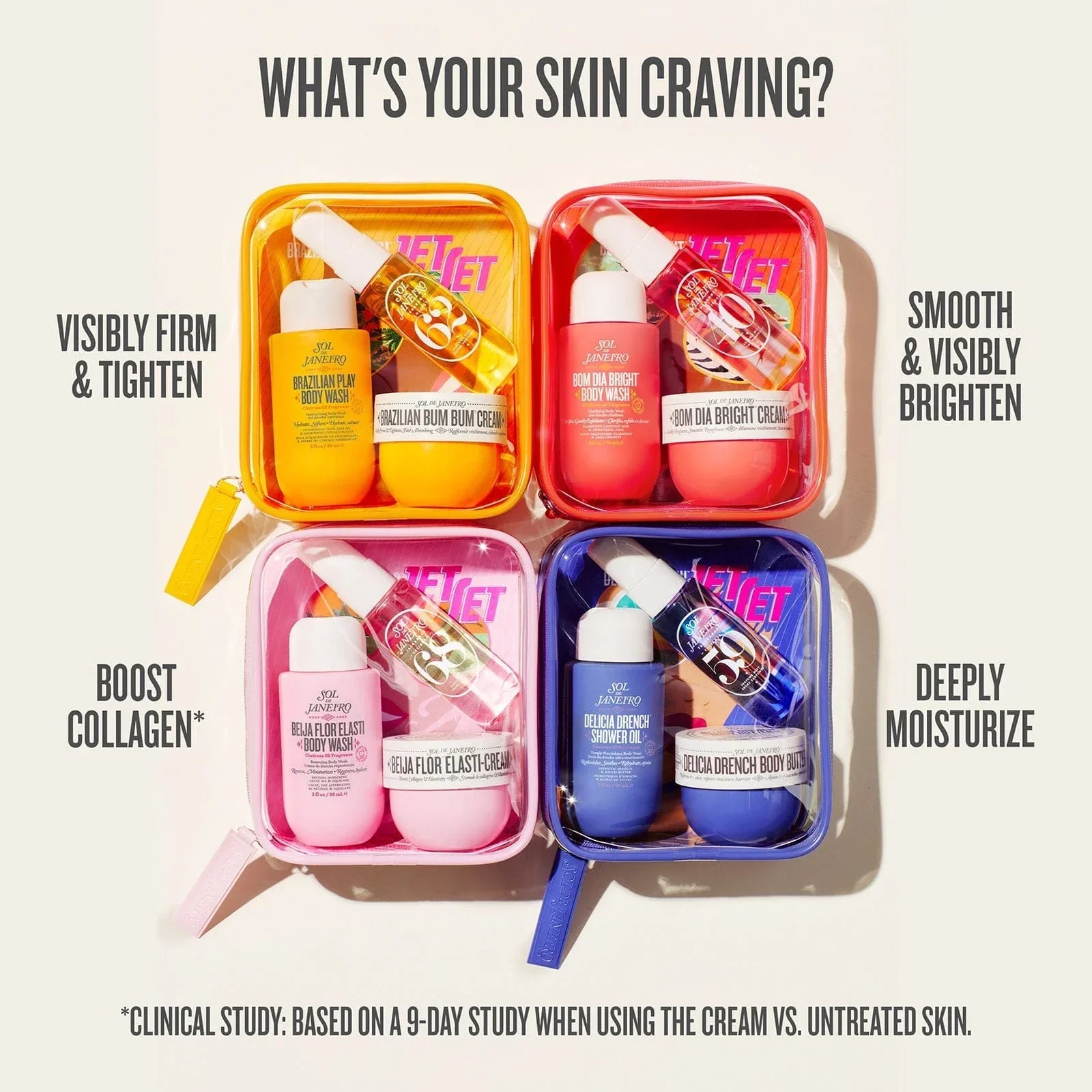 what's your skin craving? visibly firm & tighten, smooth & visibly brighten, boost collagen*, deeply moisturize *clinical study: based on a 9-day study when using the cream vs. untreated skin