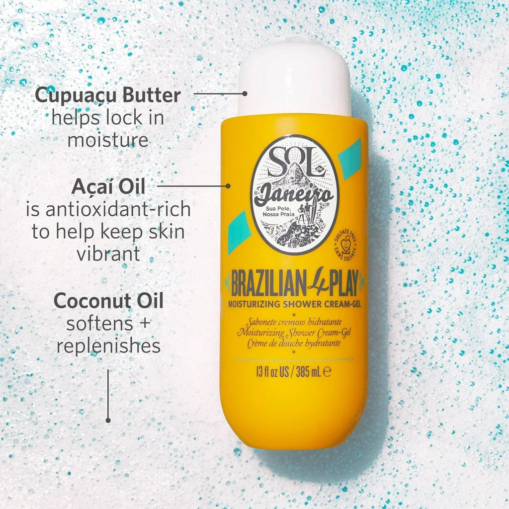 Cupuacu butter helps lock in moisture, acai oil is antioxidant-rich to help keep skin vibrant, coconut oil softens + replenishes